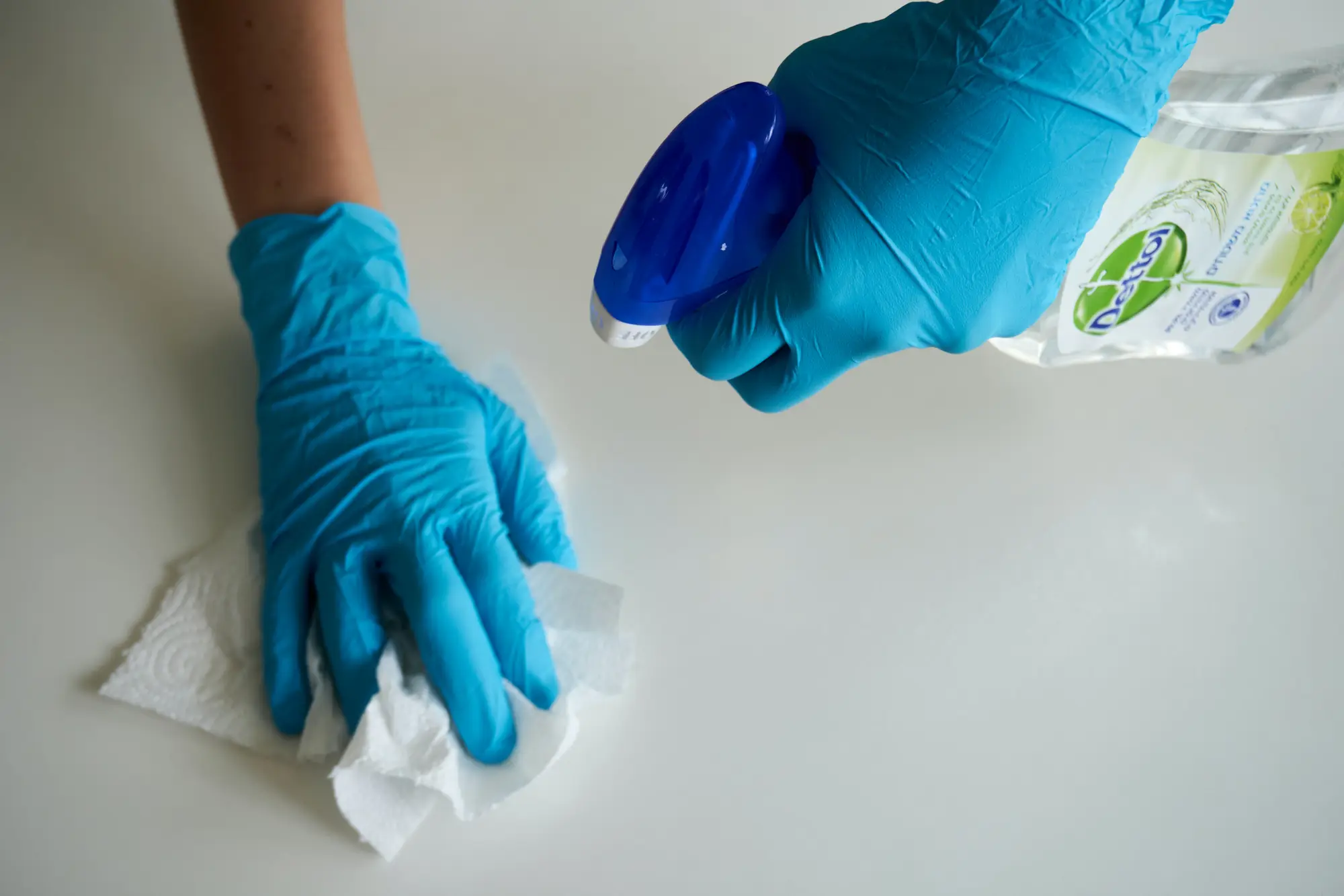 gloved hand cleaning